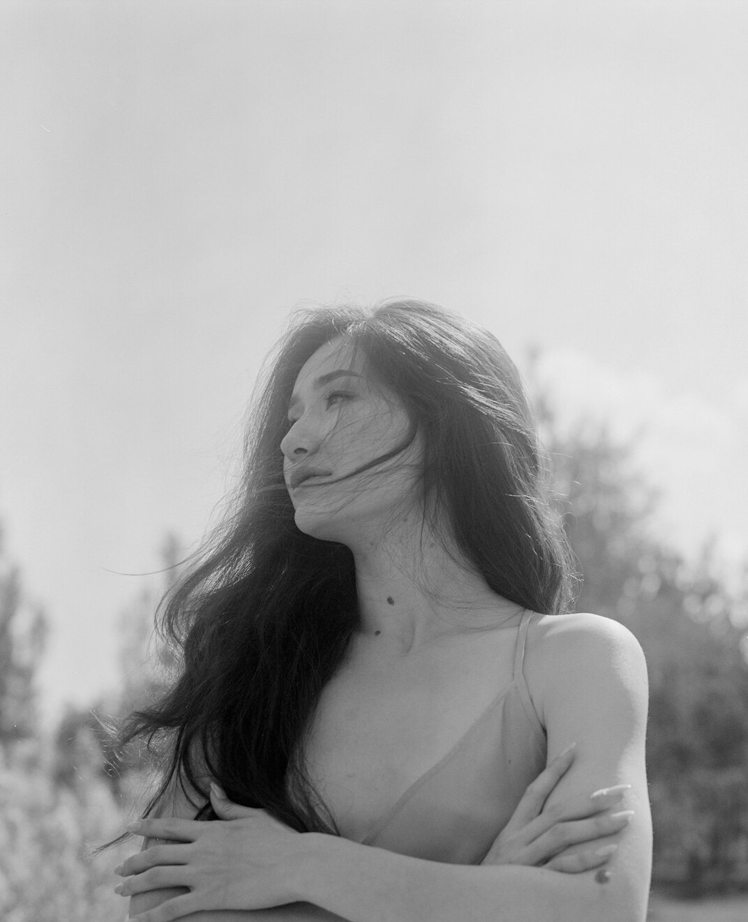 Portrait of a woman with long dark hair